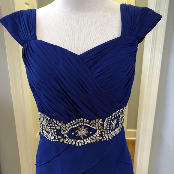 Royal Blue Formal Prom Party Long Gown Dress with Rhinestone Waist Size 4 - Picture 6 of 10
